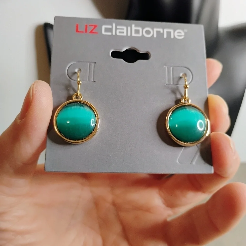 Liz Claiborne Gold Tone and Green‎ Dangle Earrings